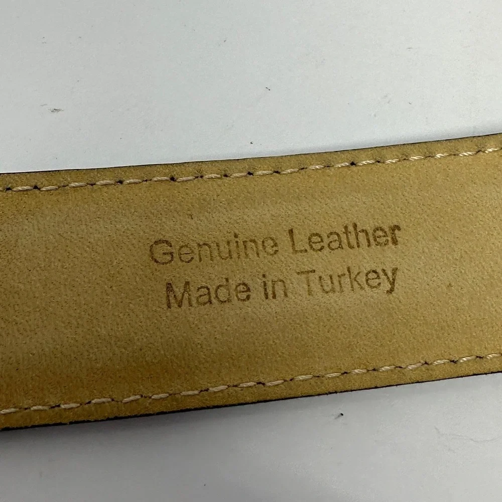 LL Bean Mens Black Genuine Leather Dress Belt Silver Buckle Size 42 Turkey